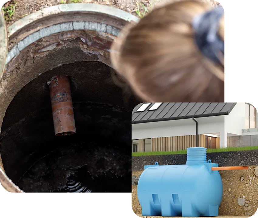 Homeowner looking down into their septic system.